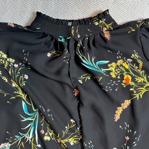 Worthington Petite Black Floral Pullover Blouse 3/4 Sleeve Stand-up Collar, M - Picture 9 of 14